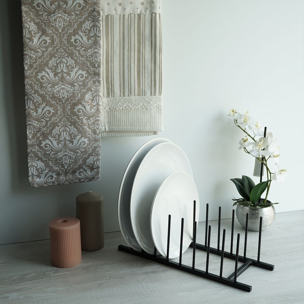 Organizer for plates and lids in black metal, modern style