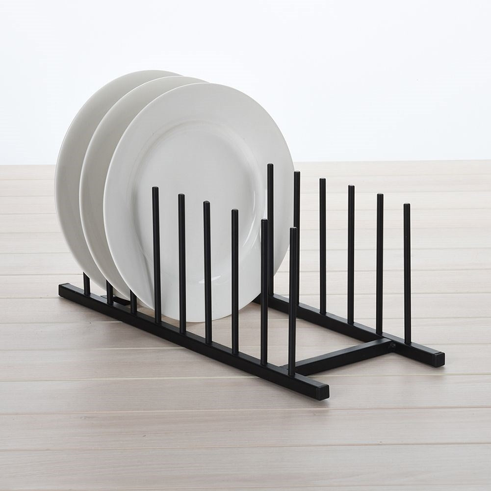 Organizer for plates and lids in black metal, modern style
