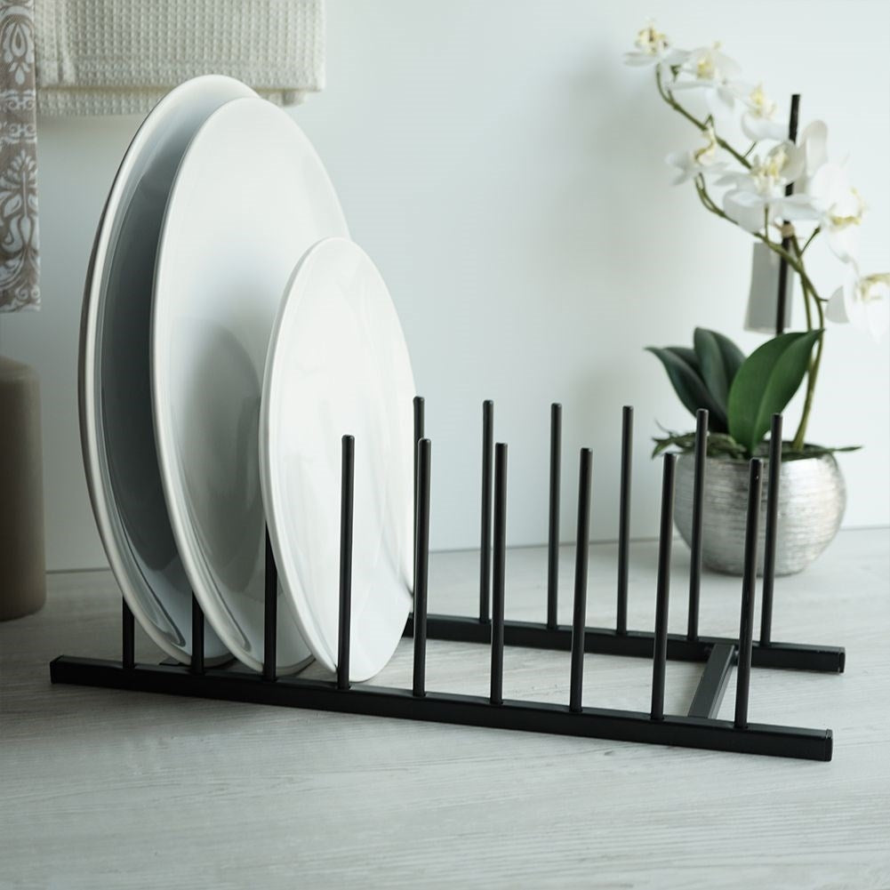 Organizer for plates and lids in black metal, modern style