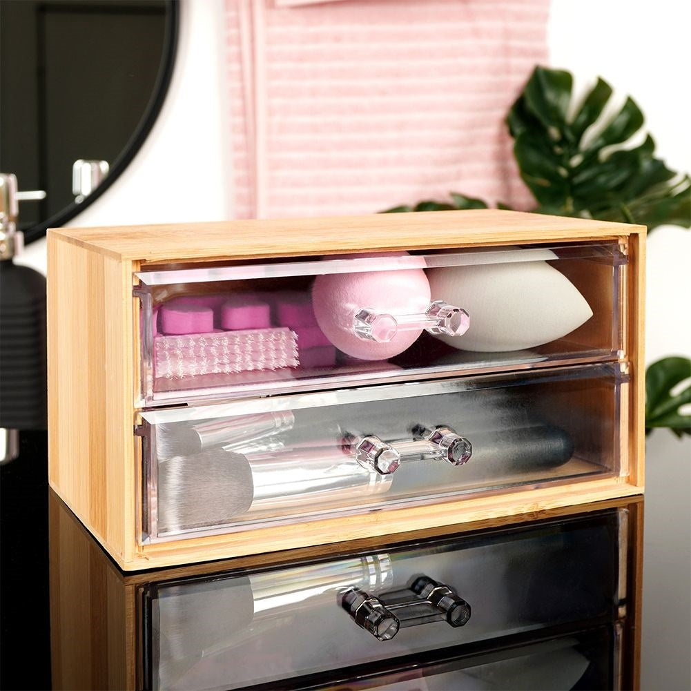 Organizer in Bamboo with Two Transparent Drawers