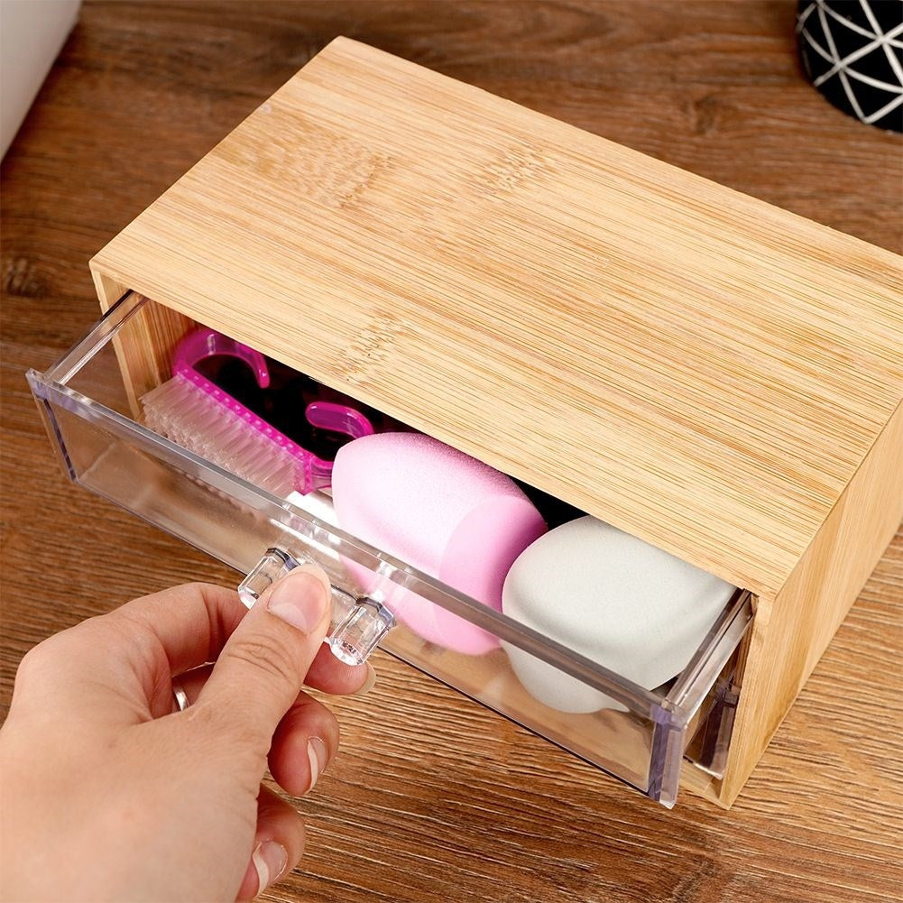 Organizer in Bamboo with Two Transparent Drawers