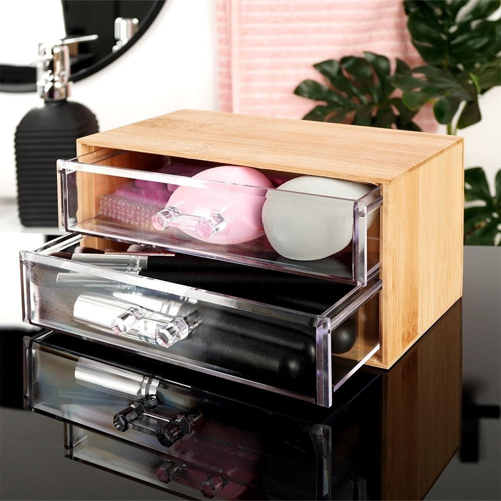 Organizer in Bamboo with Two Transparent Drawers