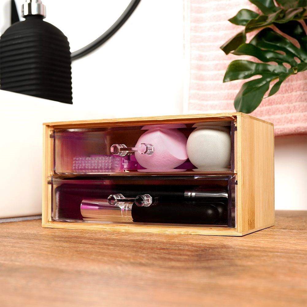 Organizer in Bamboo with Two Transparent Drawers