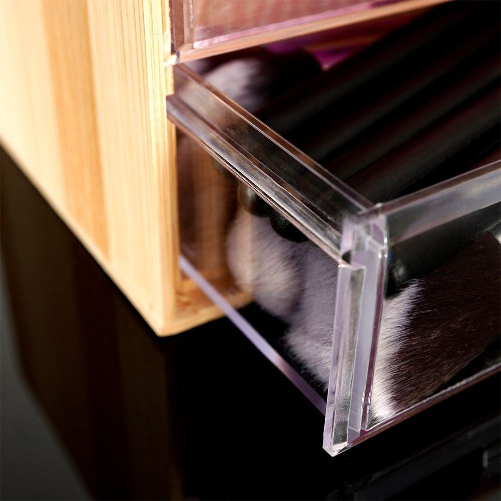 Organizer in Bamboo with Two Transparent Drawers