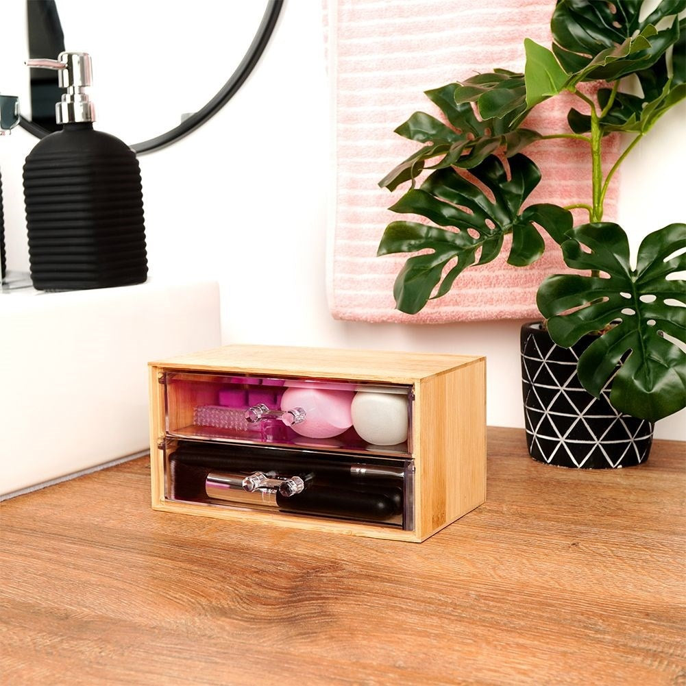 Organizer in Bamboo with Two Transparent Drawers