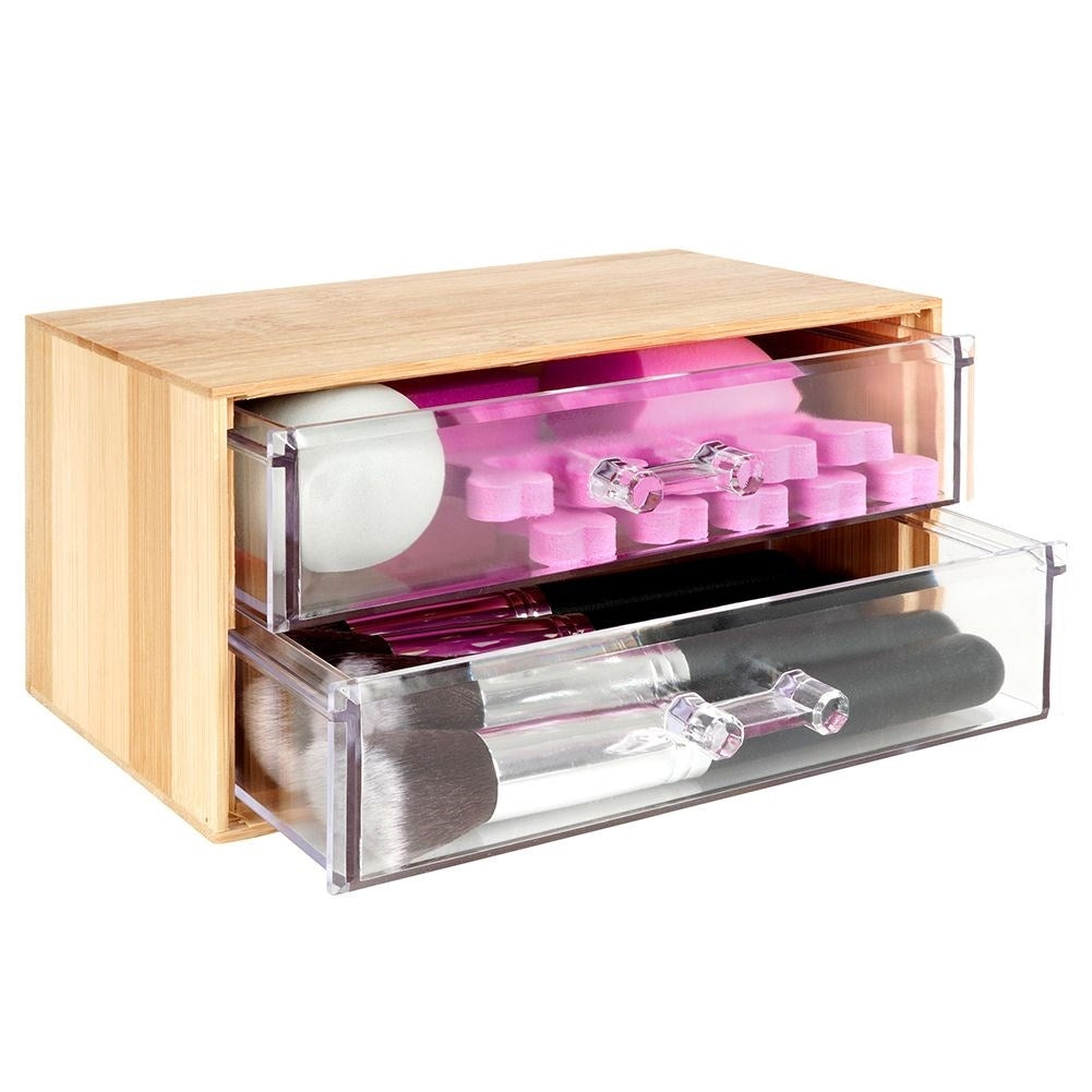 Organizer in Bamboo with Two Transparent Drawers