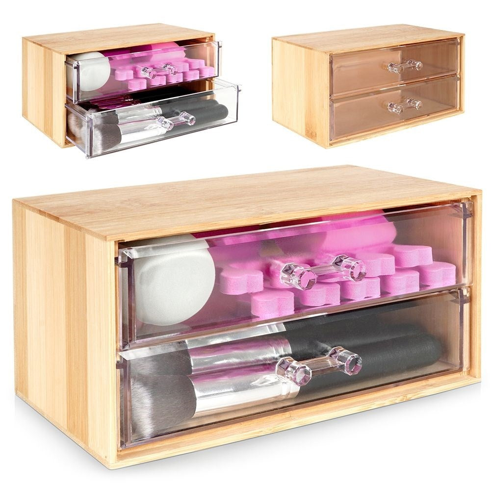 Organizer in Bamboo with Two Transparent Drawers