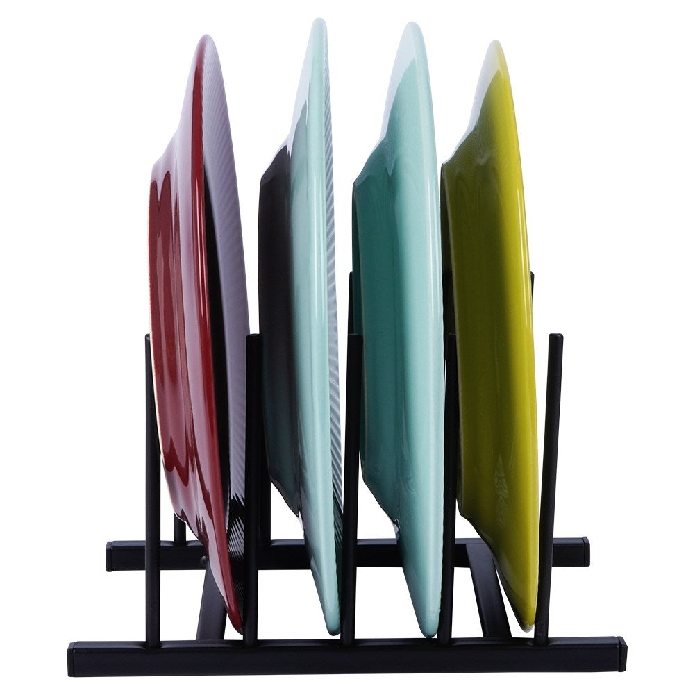 Organizer in black metal for plates and lids, modern style