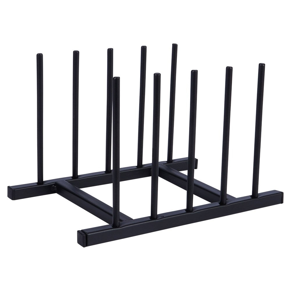 Organizer in black metal for plates and lids, modern style