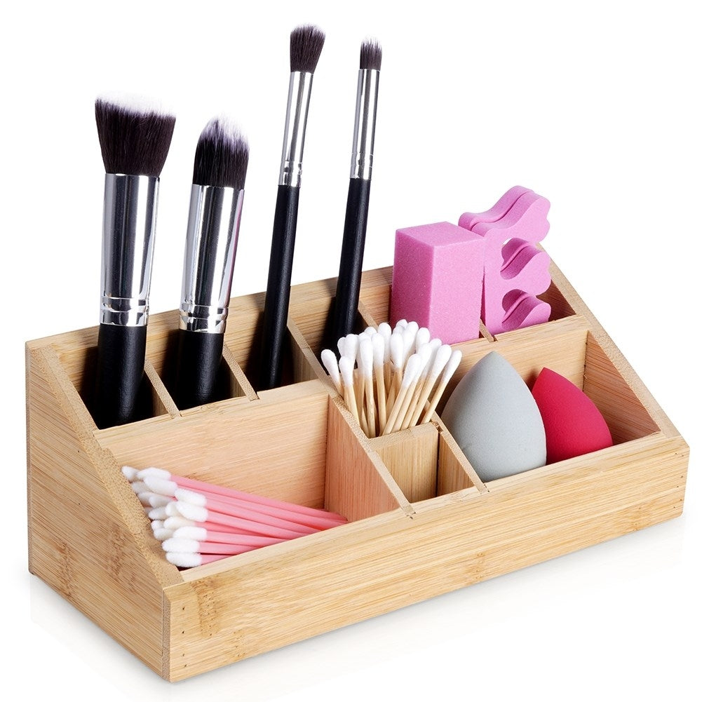 Organizer with 10 compartments in bamboo wood for make-up and make-up