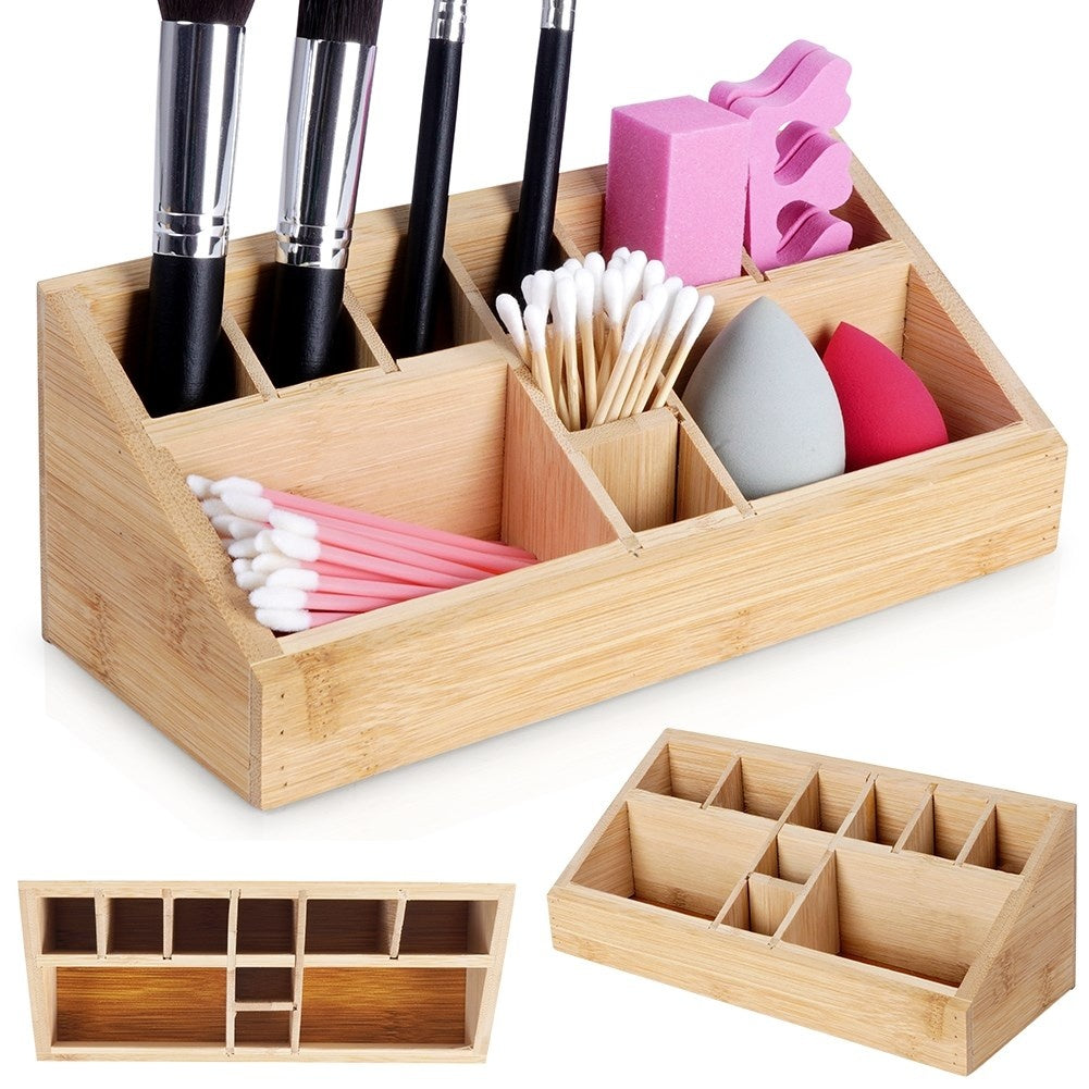 Organizer with 10 compartments in bamboo wood for make-up and make-up
