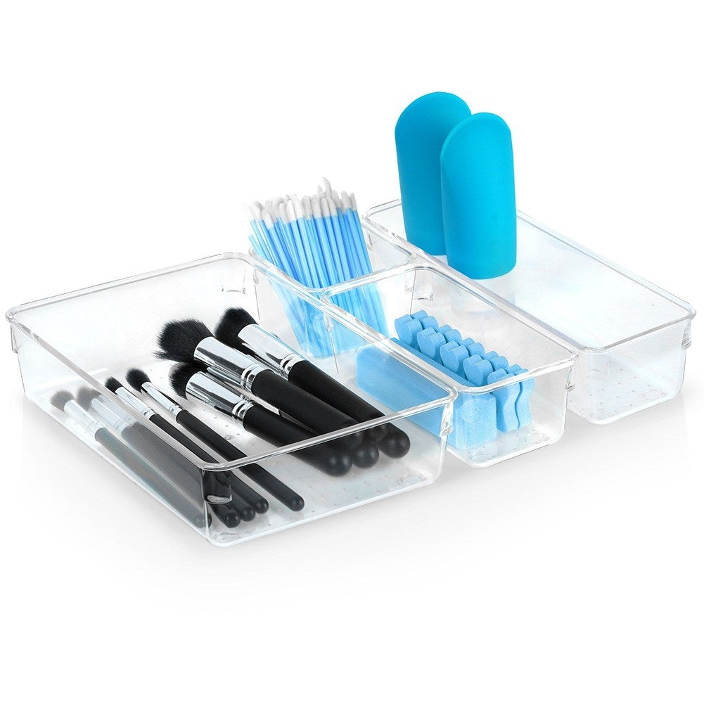 Organizer with 4 acrylic containers for makeup and jewelry
