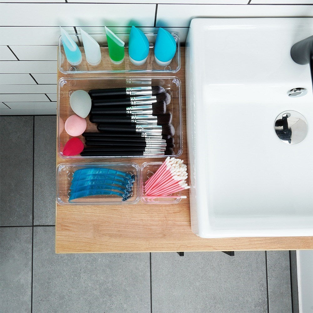 Organizer with 4 acrylic containers for makeup and jewelry