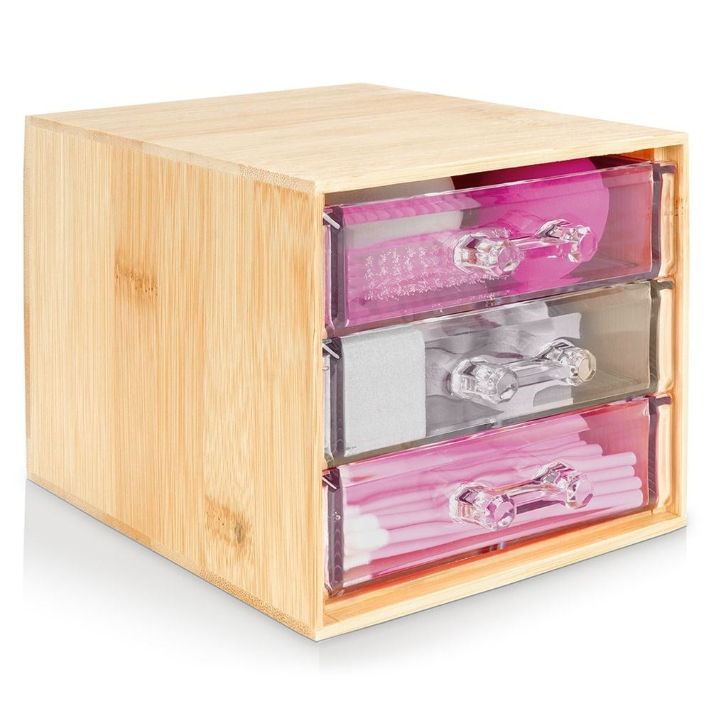 Organizer with Three Drawers in Bamboo and Acrylic