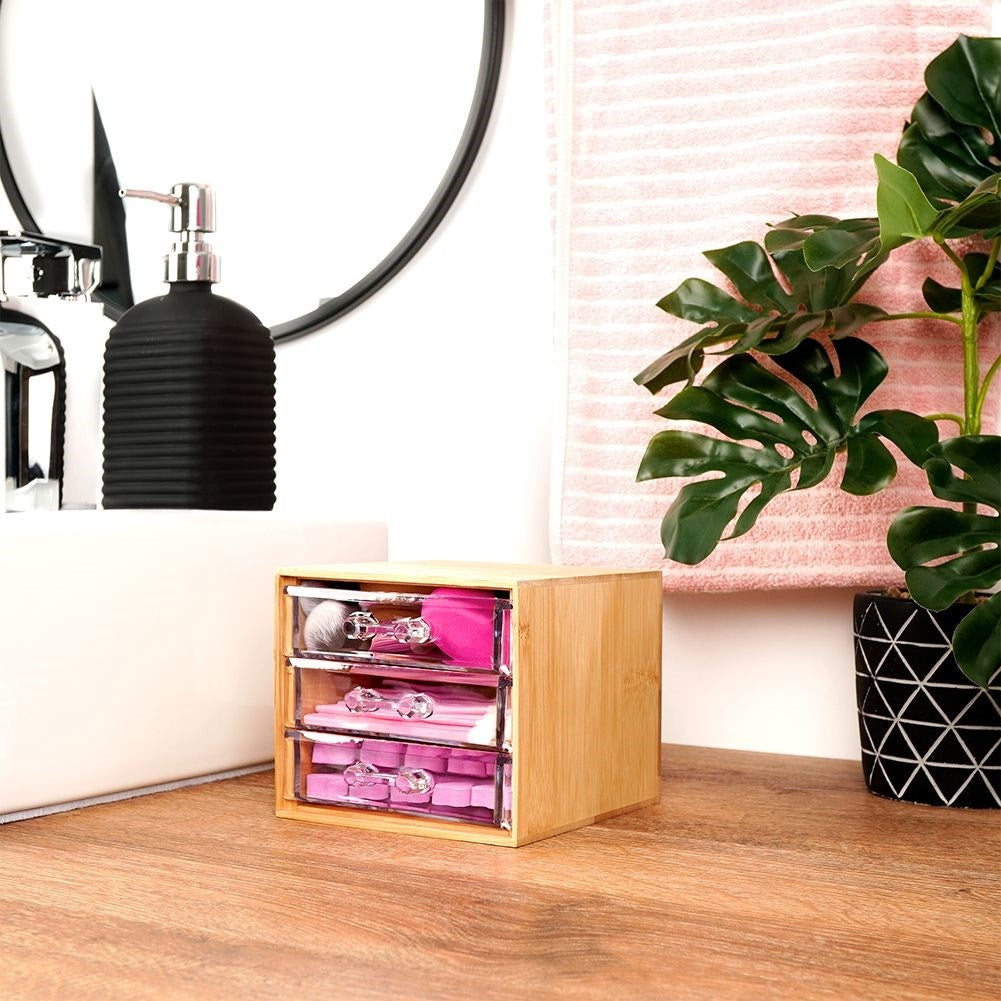 Organizer with Three Drawers in Bamboo and Acrylic