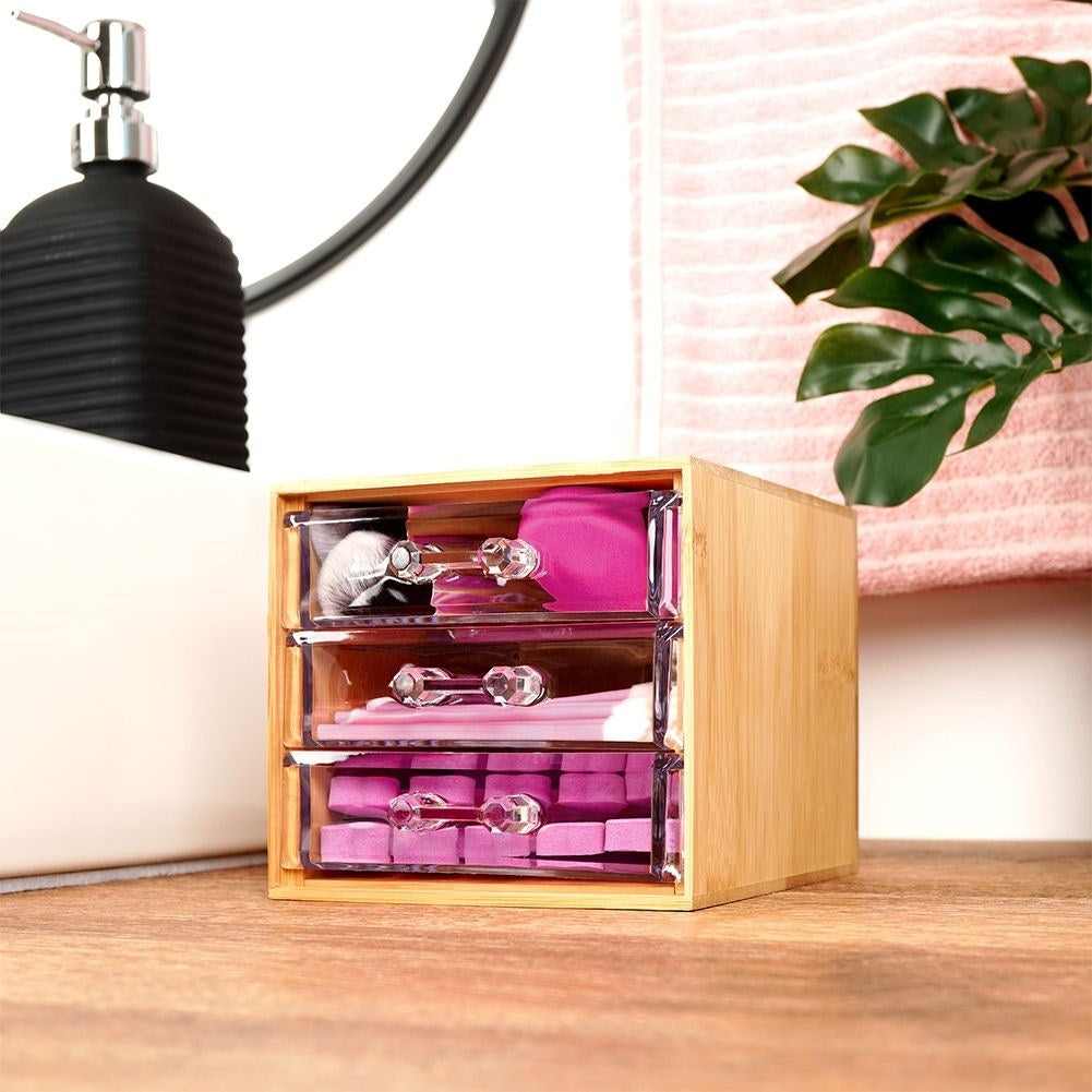 Organizer with Three Drawers in Bamboo and Acrylic