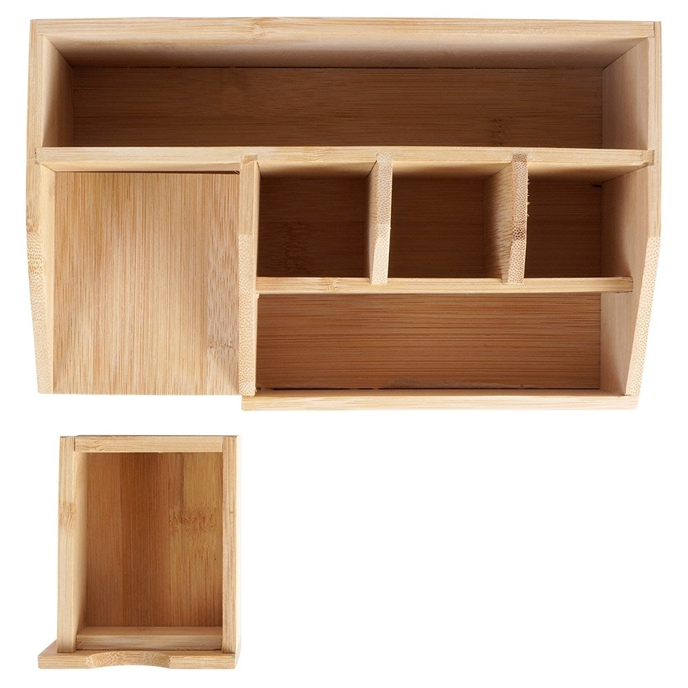 Organizer with six compartments and pull-out drawer in bamboo