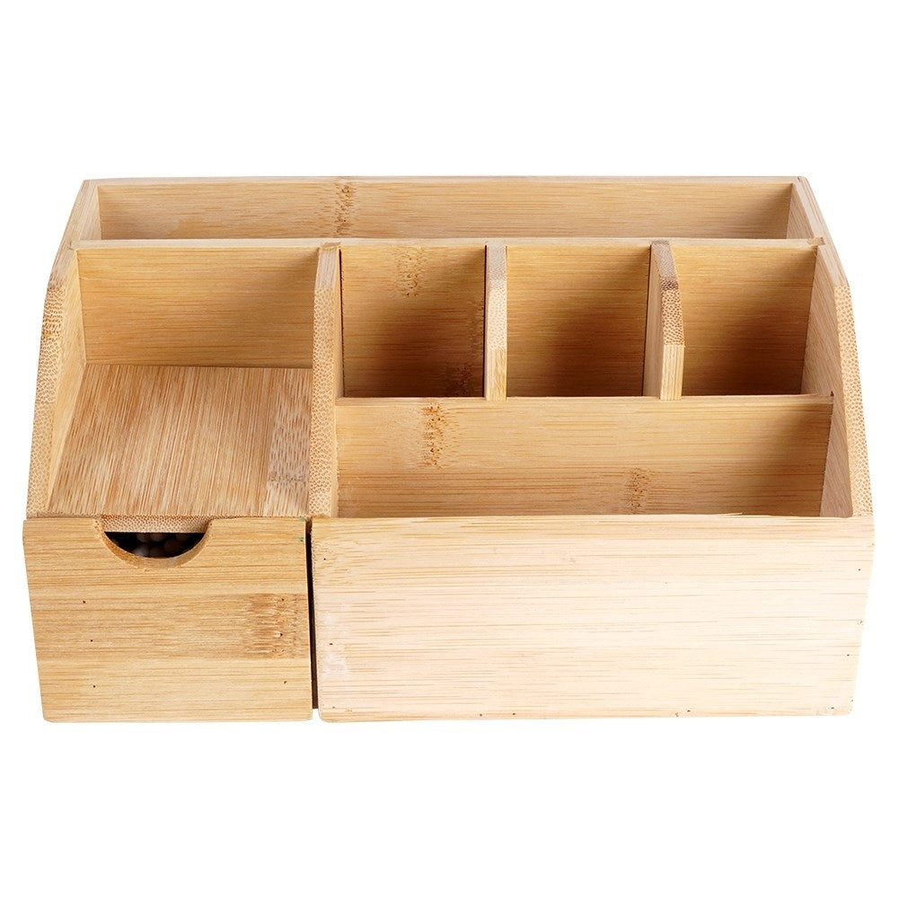 Organizer with six compartments and pull-out drawer in bamboo
