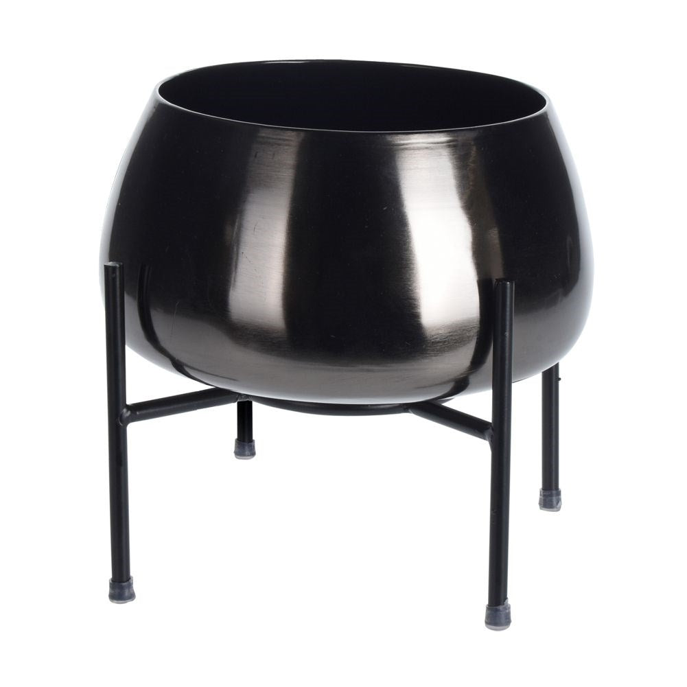 Original metal pot on stand. Stylish and elegant.