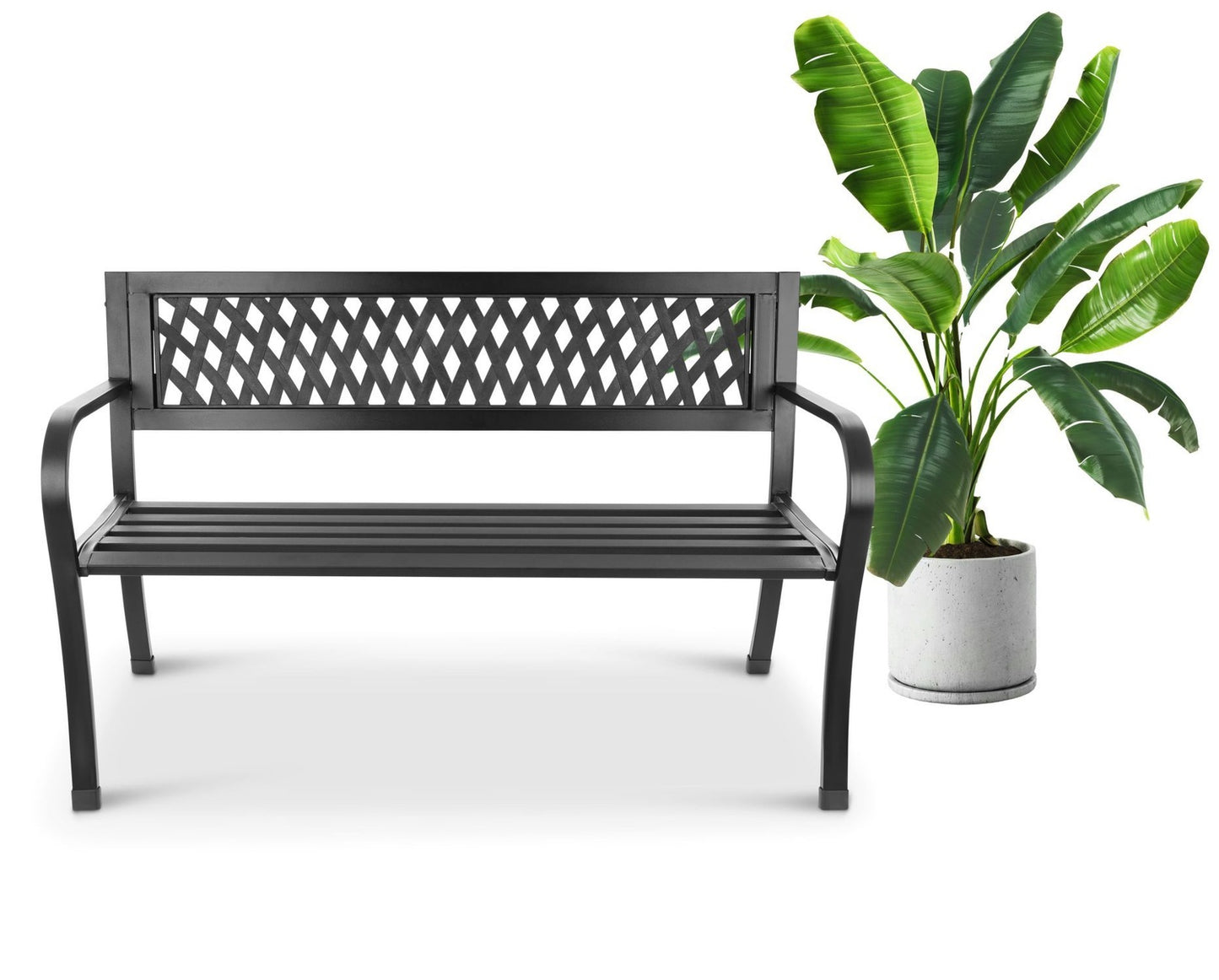 Ornamental garden bench with backrest, park bench for terrace and balcony, metal construction