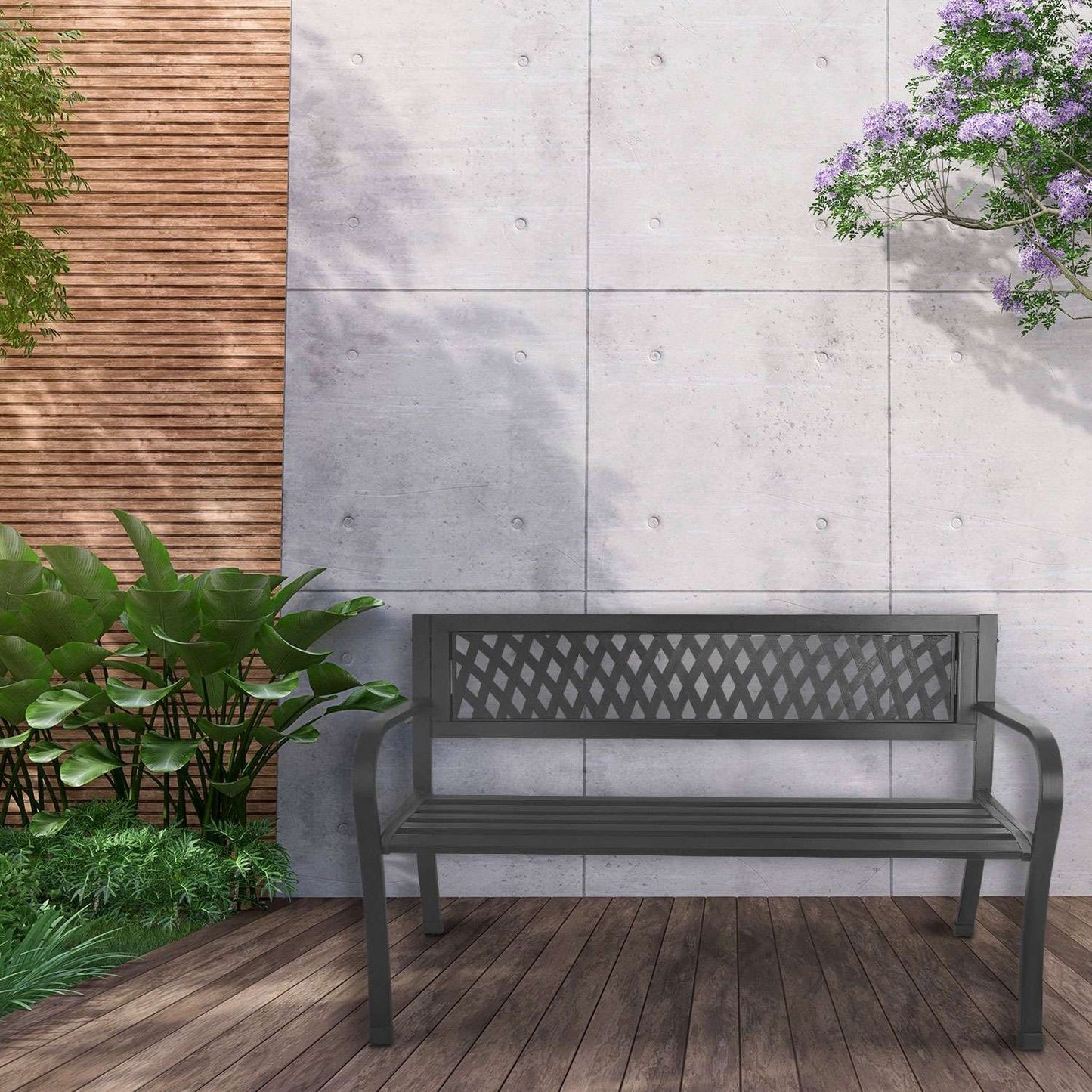 Ornamental garden bench with backrest, park bench for terrace and balcony, metal construction, graphite