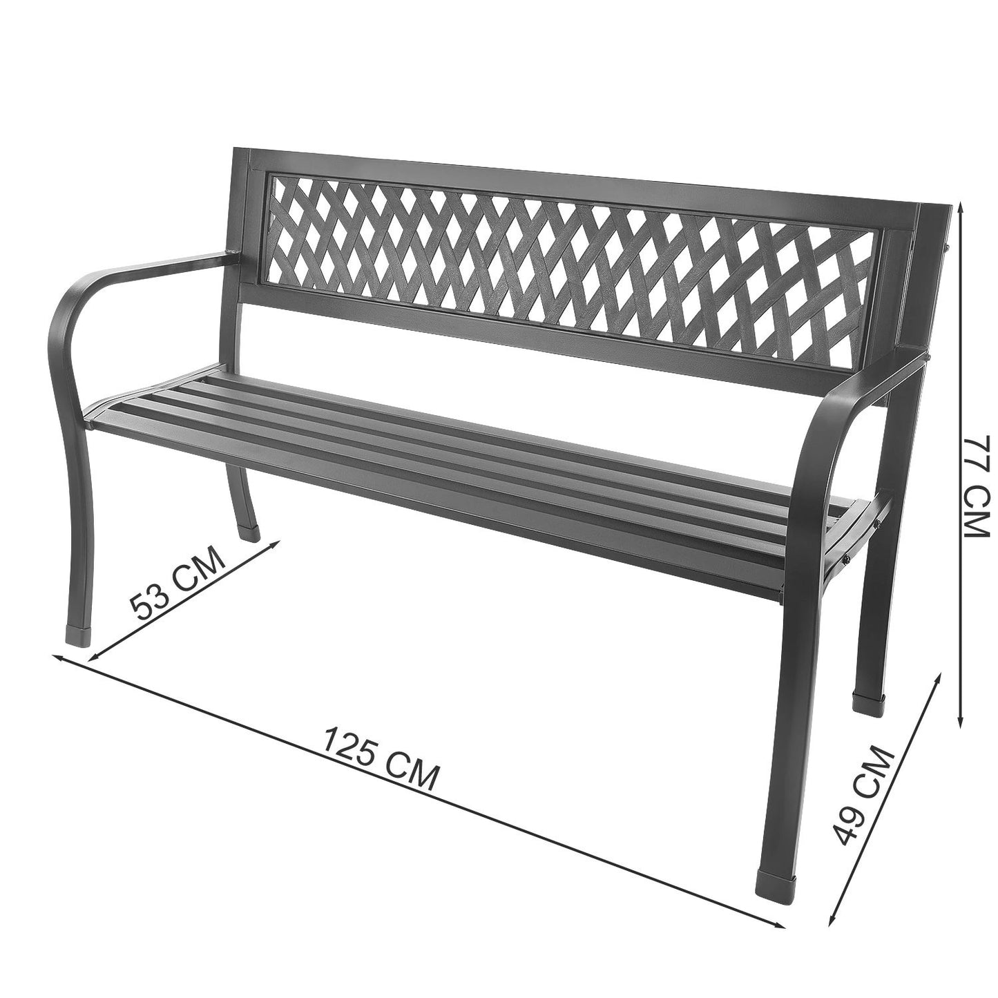 Ornamental garden bench with backrest, park bench for terrace and balcony, metal construction, graphite
