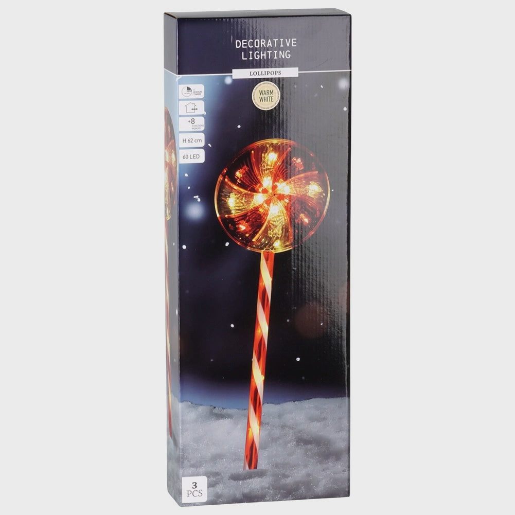 Outdoor Christmas Lollipop Lights, 60 LED, 62 cm, 3-Pack