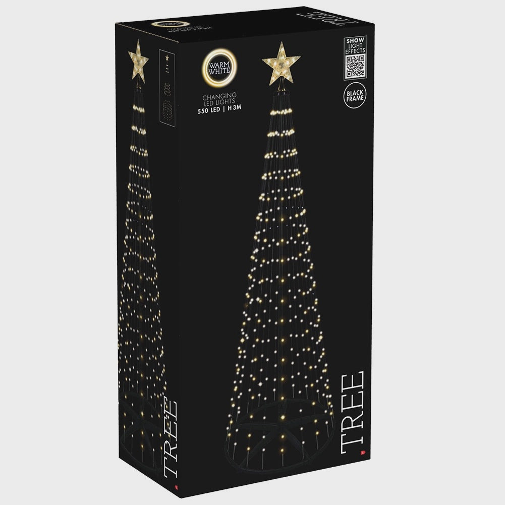 Outdoor LED Christmas Cone Tree, 3m, 550 Lights, Remote