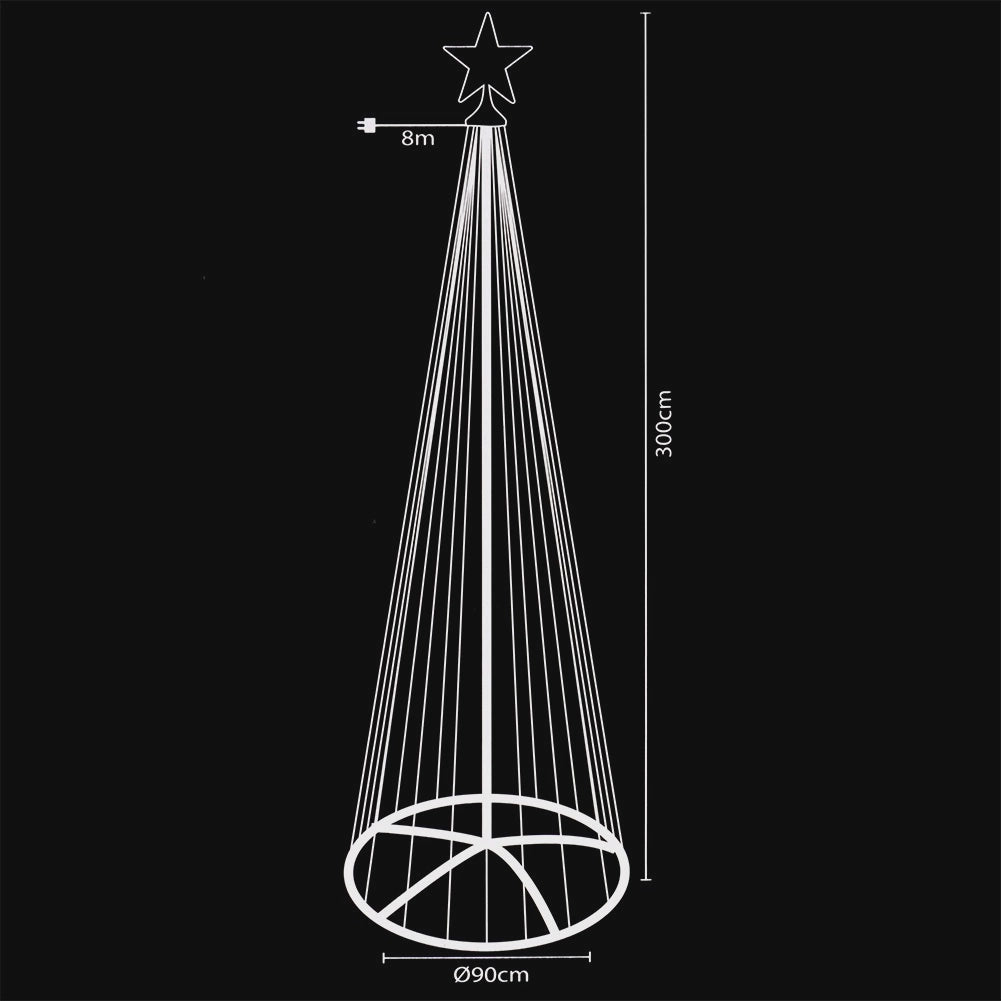 Outdoor LED Christmas Cone Tree, 3m, 550 Lights, Remote