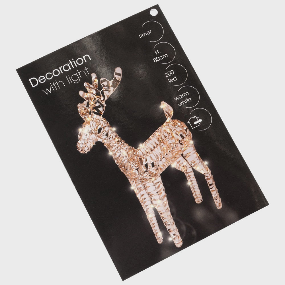 Outdoor LED Reindeer, 200 Lights, 80 cm, Gold, Timer