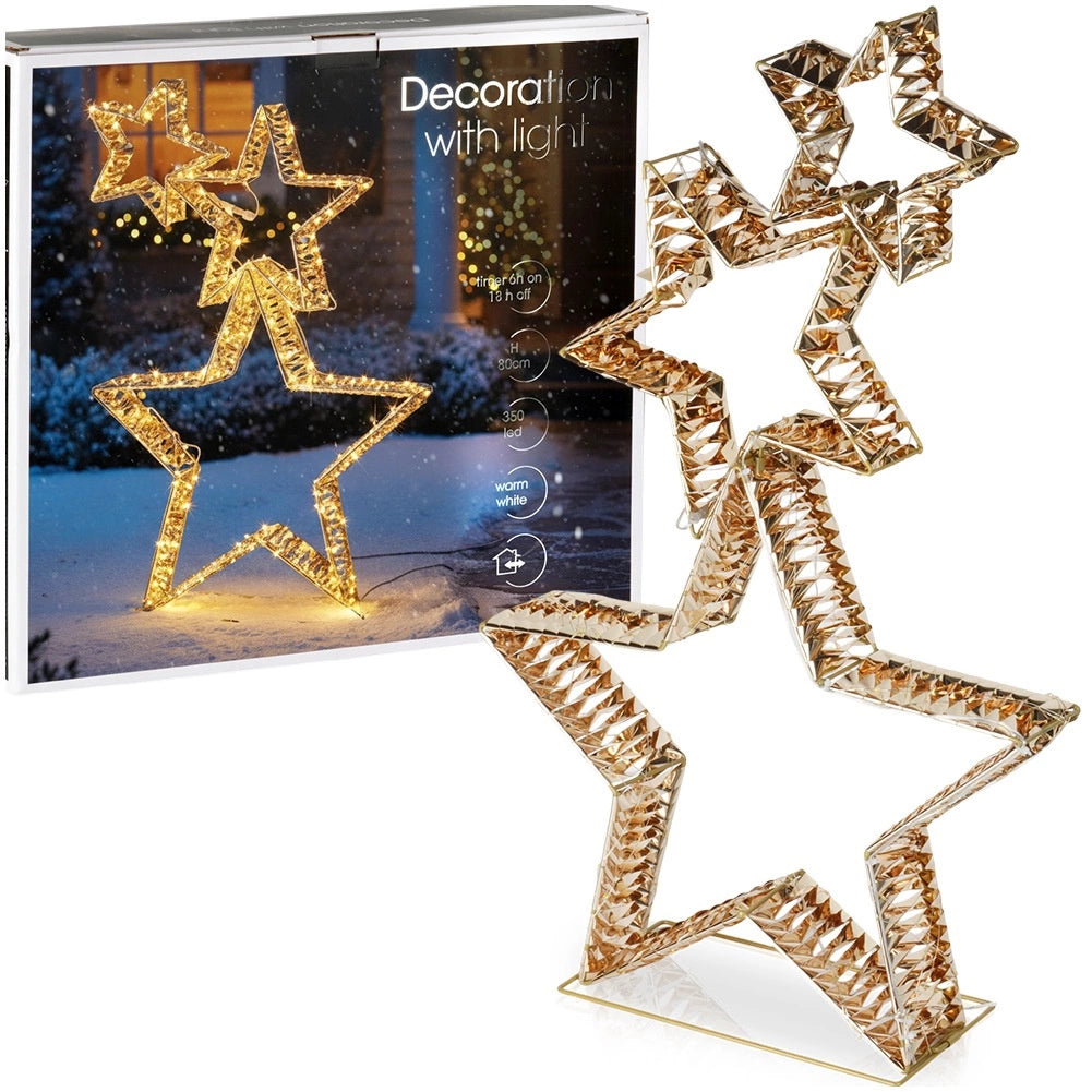 Outdoor LED Star Lights, Gold, 350 LEDs, 80 cm, 3-Pack