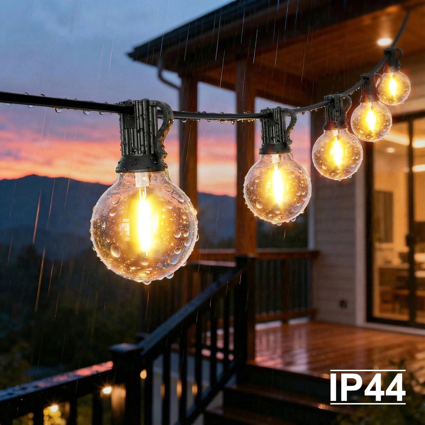 Outdoor LED String Lights, 15m, 25 Bulbs, 9 Modes