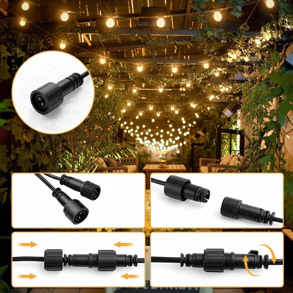 Outdoor LED String Lights, 15m, 25 Bulbs, 9 Modes
