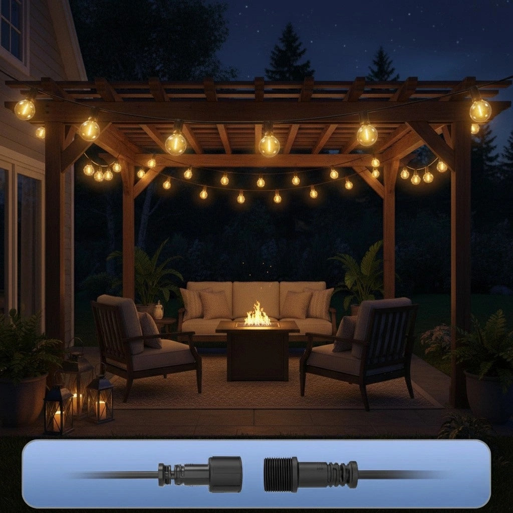 Outdoor LED String Lights, 15m, 25 Bulbs, 9 Modes