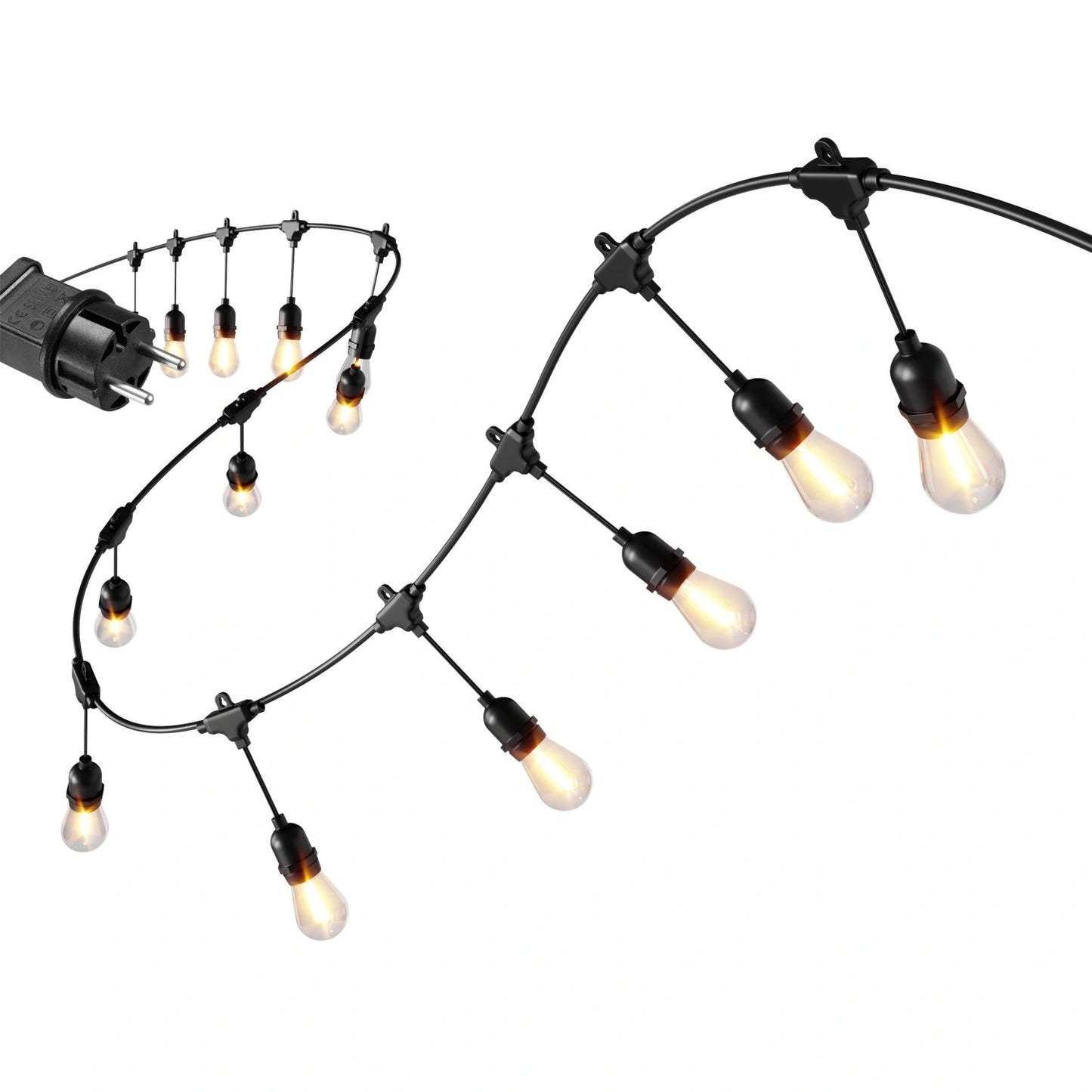 Outdoor LED String Lights, 20m, 20 Bulbs, IP44, Warm White