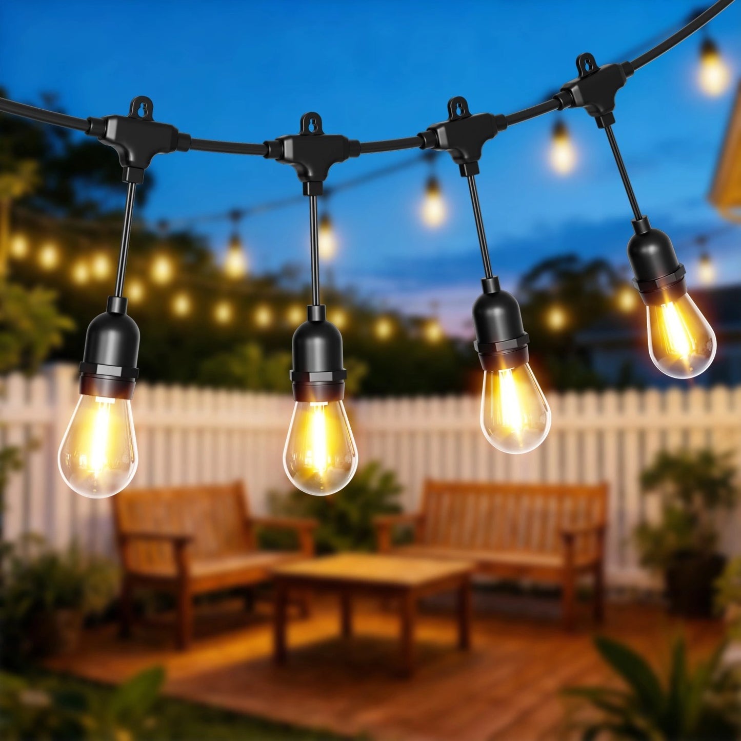 Outdoor LED String Lights, 20m, 20 Bulbs, IP44, Warm White