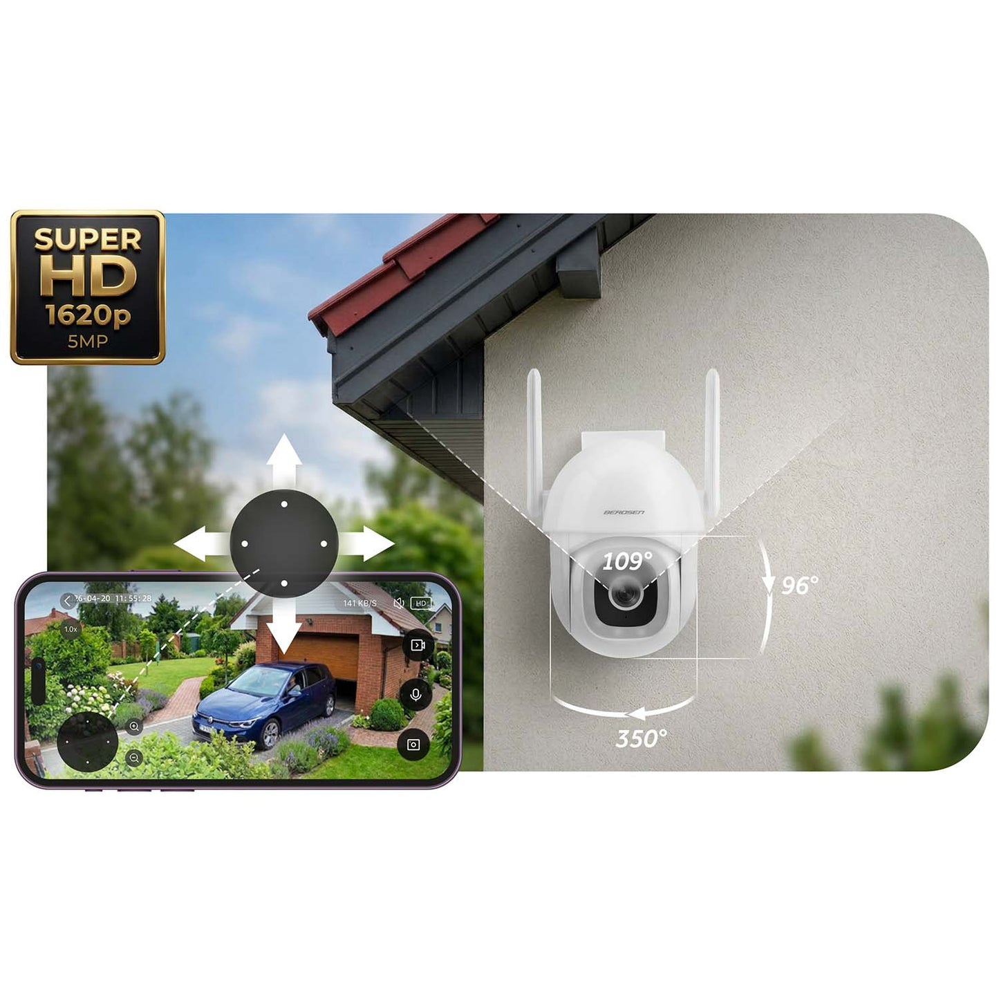 Outdoor WiFi IP Camera, 5MP, PTZ, Night Vision