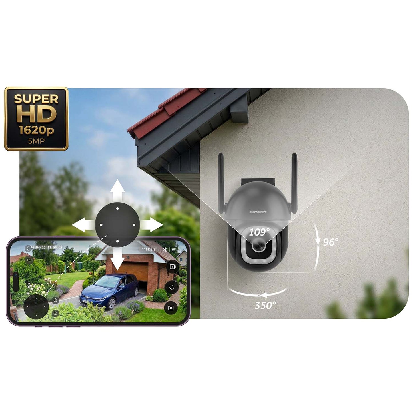Outdoor WiFi IP Camera, 5MP, PTZ, Night Vision