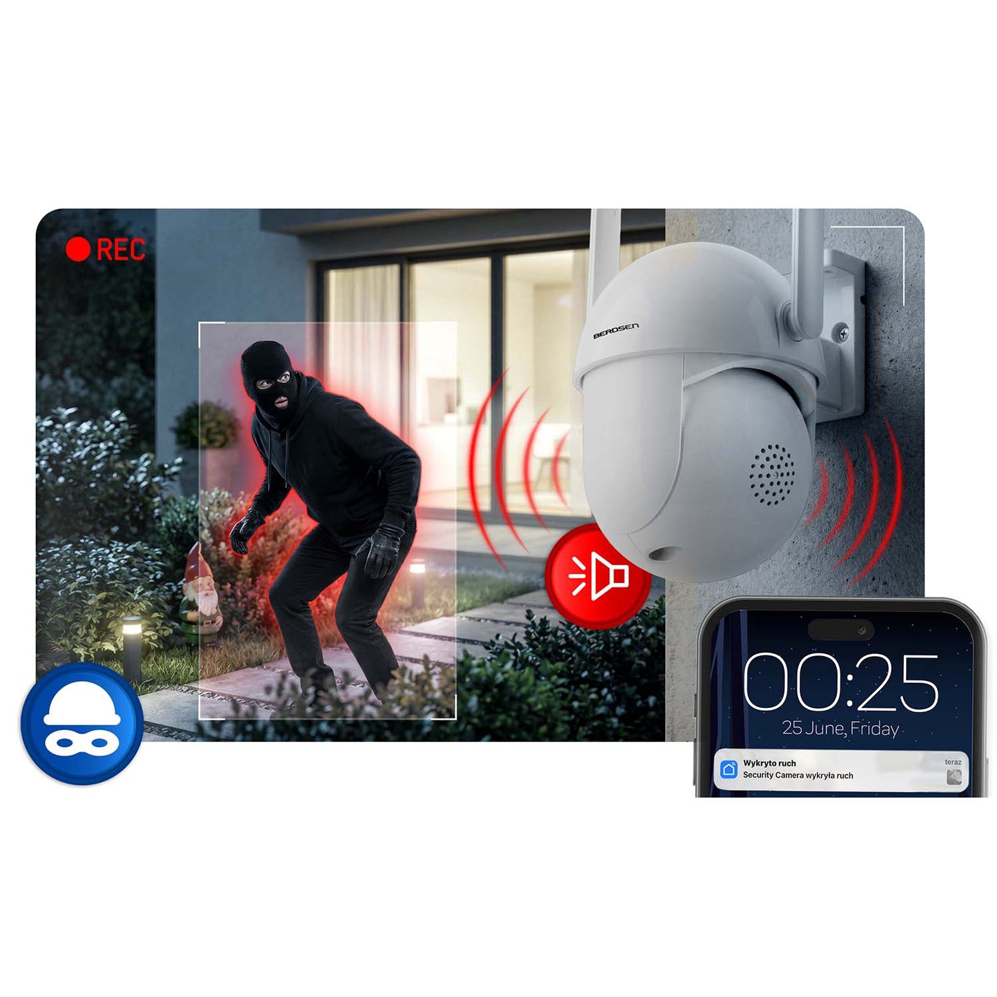 Outdoor WiFi IP Camera, 5MP, PTZ, Night Vision