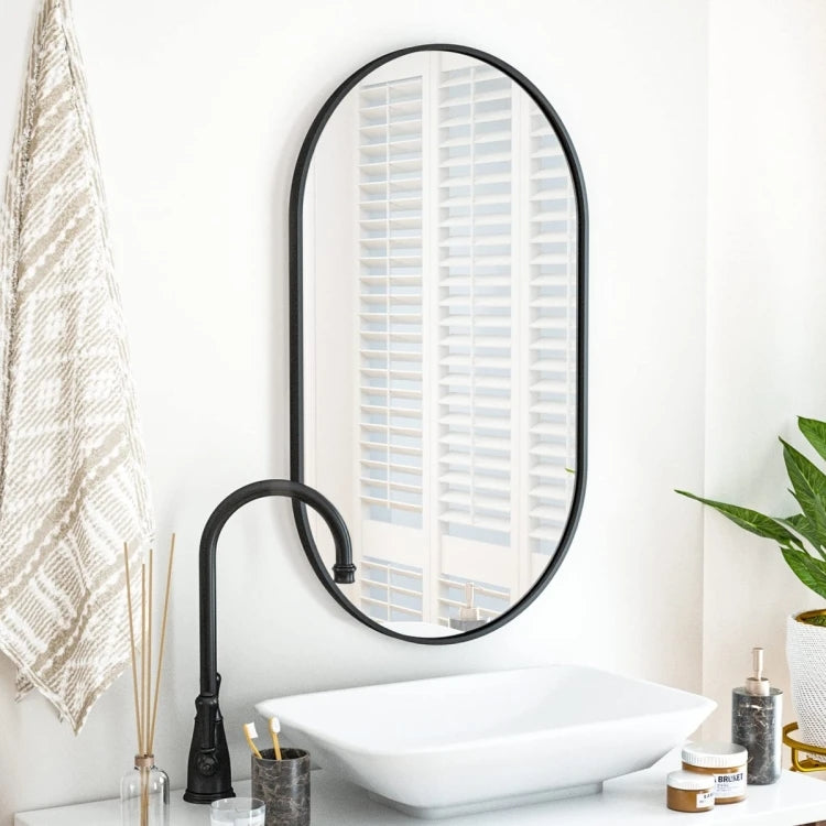 Oval Mirror, Black Frame, 100x50 cm
