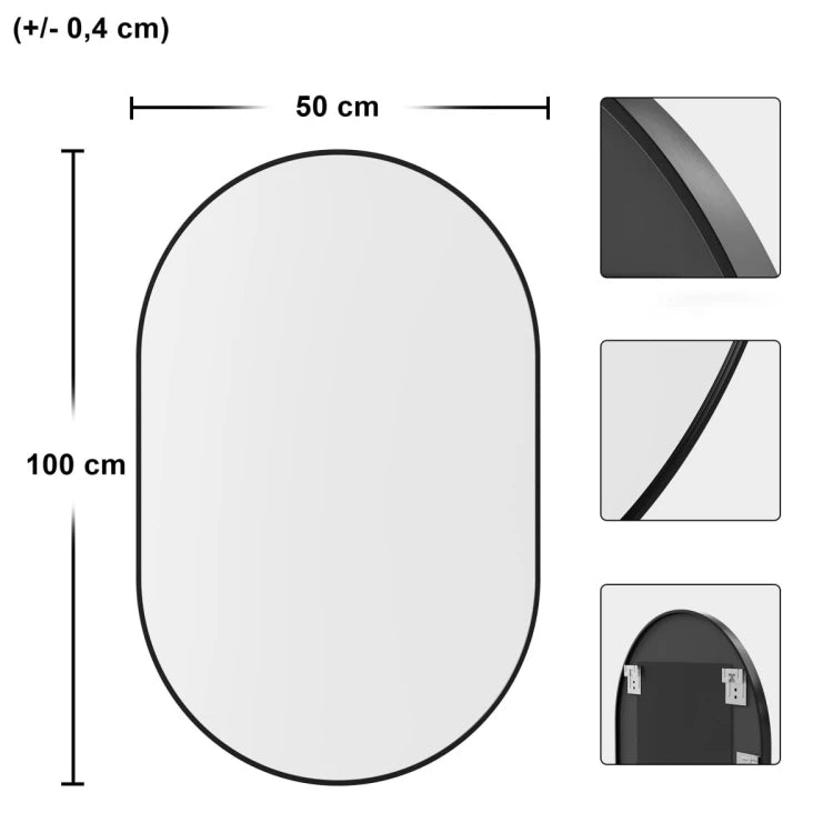 Oval Mirror, Black Frame, 100x50 cm
