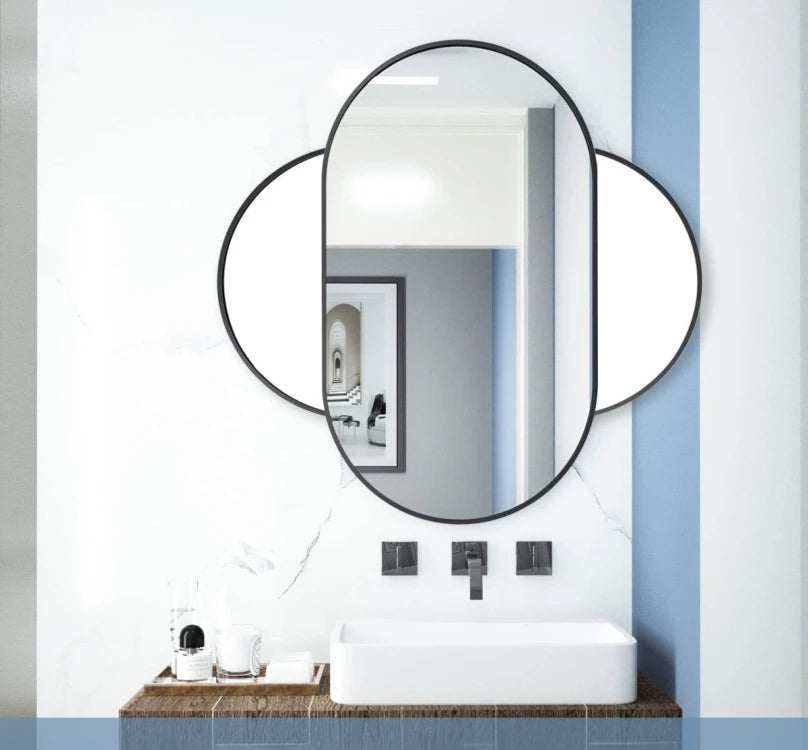 Oval Mirror, Black Frame, 100x50 cm