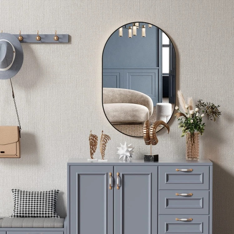 Oval Mirror, Black Frame, 100x50 cm