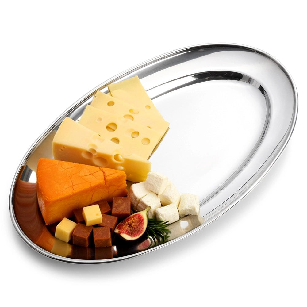 Oval Stainless Steel Serving Platter, 29x18 cm