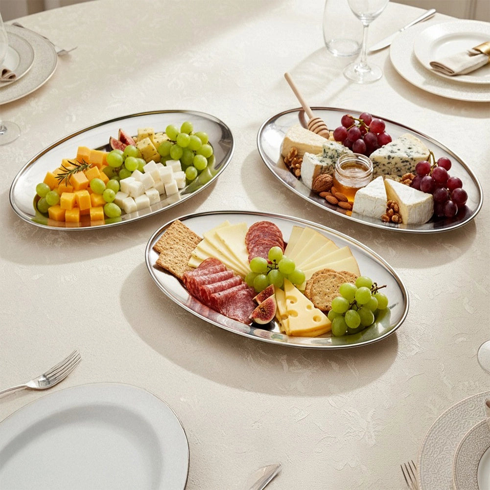 Oval Stainless Steel Serving Platter, 29x18 cm