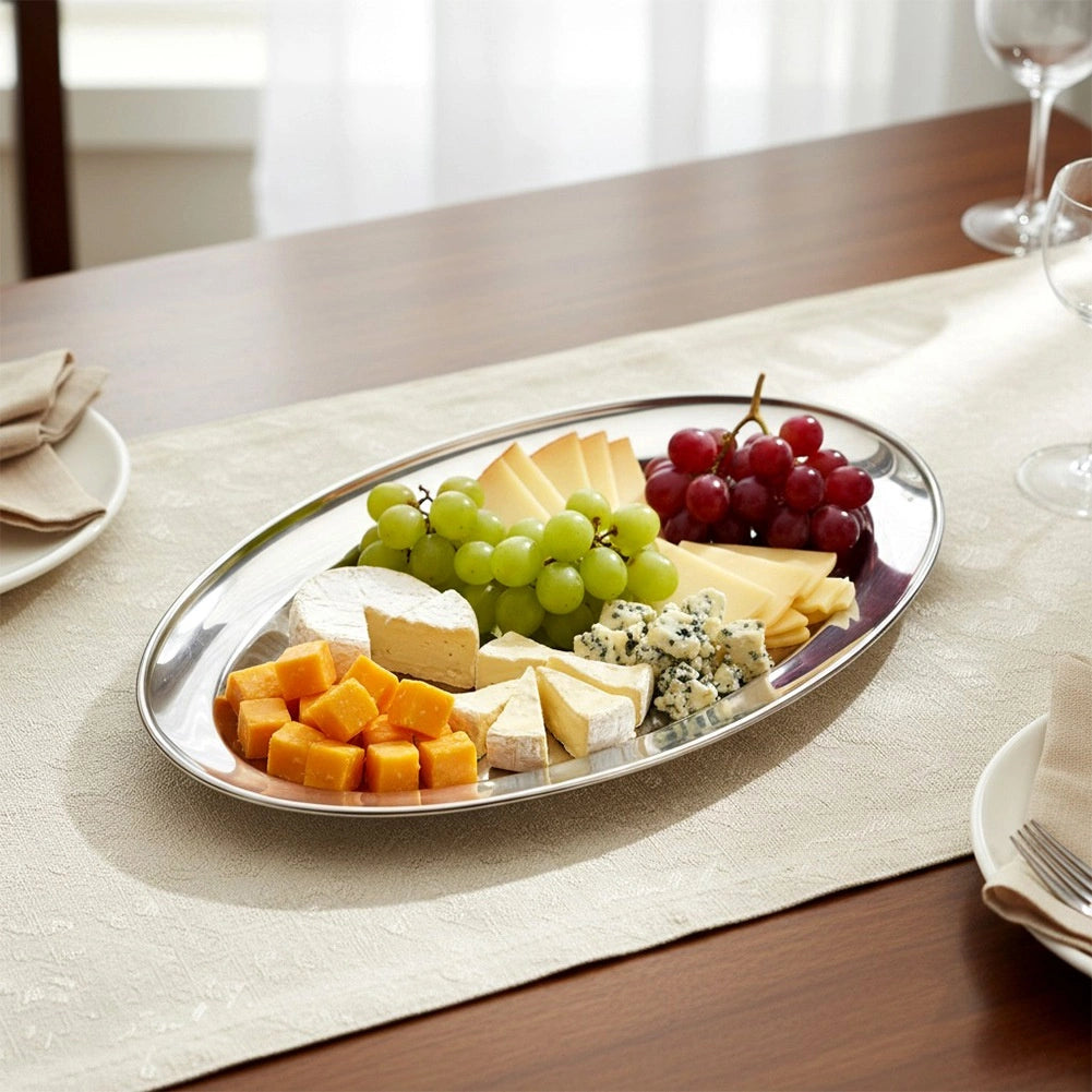 Oval Stainless Steel Serving Platter, 29x18 cm