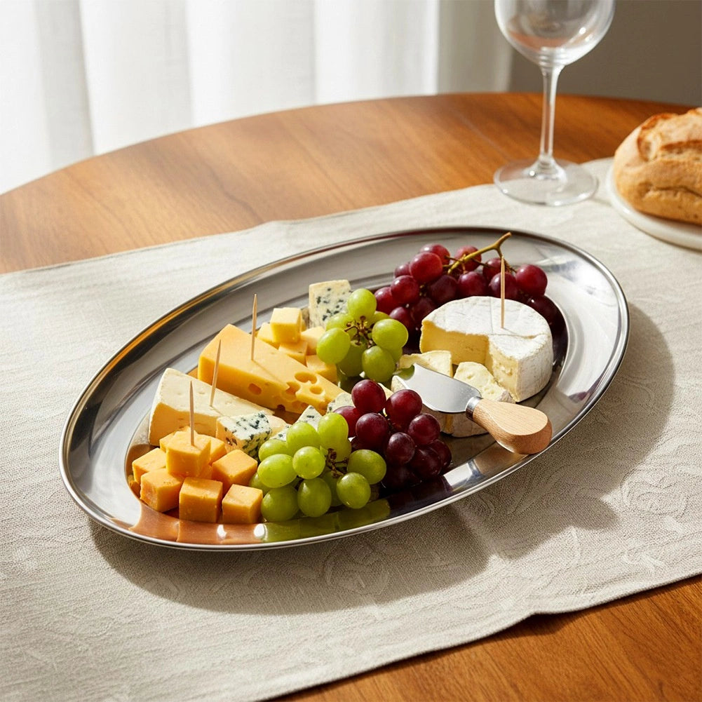 Oval Stainless Steel Serving Platter 34x21.5 cm