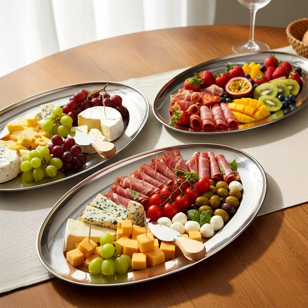 Oval Stainless Steel Serving Platter 34x21.5 cm