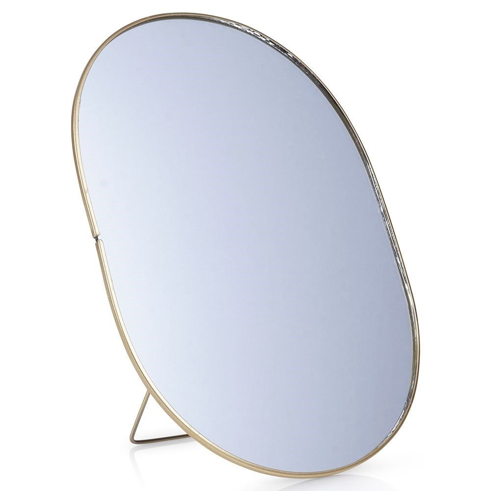 Oval Vanity Mirror on Stand in Golden Metal