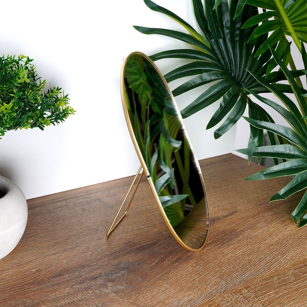 Oval Vanity Mirror on Stand in Golden Metal